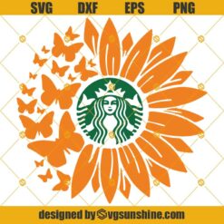 Starbucks Logo Sunflower Butterfly Svg, Starbucks Cup Logo Svg, Starbucks Svg, Full tumbler wrap Svg