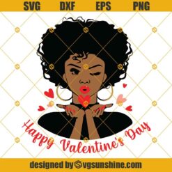 African American Girl With Heart Charm SVG, Black Girl Happy Valentines Day SVG, Valentine SVG