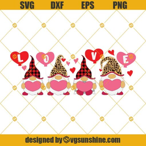 Gnome Valentine SVG, Happy Valentine’s Day SVG, Love Gnome SVG, Gnomes Leopard and Plaid Hat SVG, Valentines Day SVG DXF EPS PNG 
