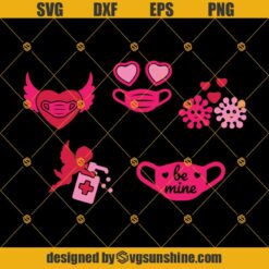 Valentines Day Quarantine SVG Bundle, Funny Happy Valentines Day 2021 SVG, Valentine SVG, Heart with Face Mask SVG, Masked Heart SVG, Be Mine SVG, Virus SVG, Cupid SVG, Mask SVG