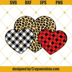 Three Hearts Leopard Buffalo Plaid SVG, Happy Valentine's Day SVG, Valentines Day SVG, Valentine SVG DXF EPS PNG