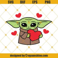 Baby Yoda SVG, Baby Yoda Love SVG, Baby Yoda With Heart SVG, Baby Yoda Valentine SVG