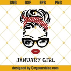 January Girl SVG, Woman With Glasses Svg, Girl With Buffalo Plaid Bandana Svg, Blink Eyes Svg Png Dxf Eps Cricut Silhouette