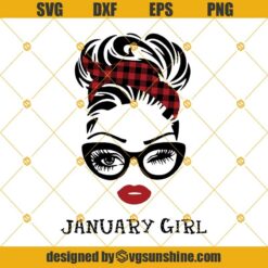 January Girl SVG, Woman With Glasses Svg, Girl With Bandana Svg, Blink Eyes Svg Png Dxf Eps Cricut Silhouette