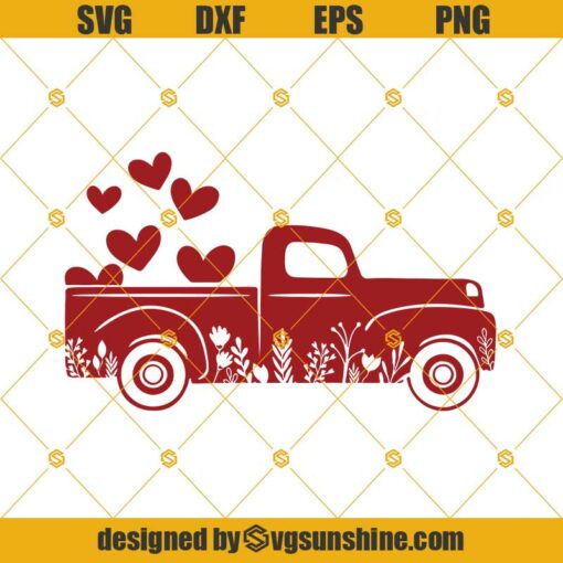 Valentine’s Day Truck Floral SVG, Truck With Hearts SVG, Truck SVG, Valentines Day SVG Cut file, Flowers Truck SVG, Valentine Truck SVG