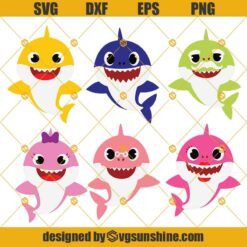 Baby Shark SVG Bundle, 6 Family Sharks SVG, Baby Shark Birthday SVG, Baby Shark Tshirt SVG, Shark Card SVG, Baby Shark SVG DXF EPS PNG Cut Files Clipart Cricut
