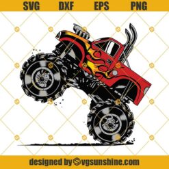 Monster Truck SVG, Extreme Vehicle Muscle Big Wheel Fire Flames Tire Off Road SVG PNG DXF EPS