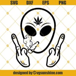 Alien Smoking Blunt SVG, Smoking Joint SVG, Cannabis SVG, Marijuana Stoned Joint Weed Leaf High Life Pot Head Grass SVG PNG DXF EPS Vector Clipart Cut Cutting