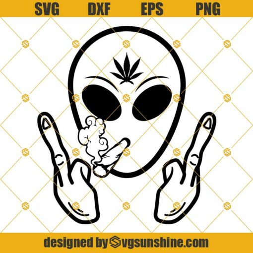 Alien Smoking Blunt SVG, Smoking Joint SVG, Cannabis SVG, Marijuana Stoned Joint Weed Leaf High Life Pot Head Grass SVG PNG DXF EPS Vector Clipart Cut Cutting