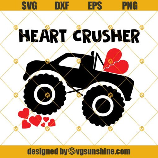 Heart Crusher Monster Truck SVG, Boys Valentine’s SVG, Valentine Truck SVG, Valentine SVG