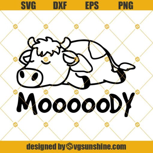 Moody Cow SVG DXF EPS PNG, Moo Cow SVG, Sleeping Cow SVG, Cow SVG, Funny Animal SVG