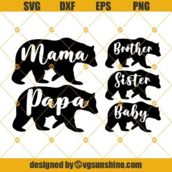 Bear Family SVG Bundle, Mama Bear SVG, Papa Bear SVG, Brother Bear SVG, Sister Bear SVG, Baby Bear SVG