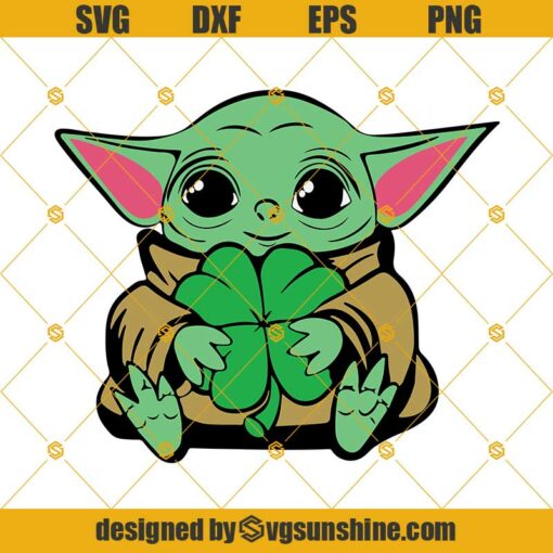 Irish Baby Yoda SVG, Baby Yoda Holding Lucky Clover SVG, Baby Yoda With Shamrock SVG, Happy St. Patrick’s Day SVG