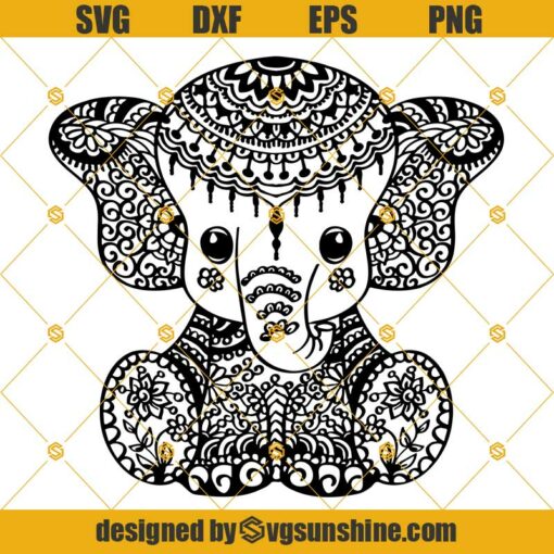 Elephant Mandala SVG, Zentangle Elephant SVG DXF EPS PNG Cut Files Clipart Cricut Instant Download