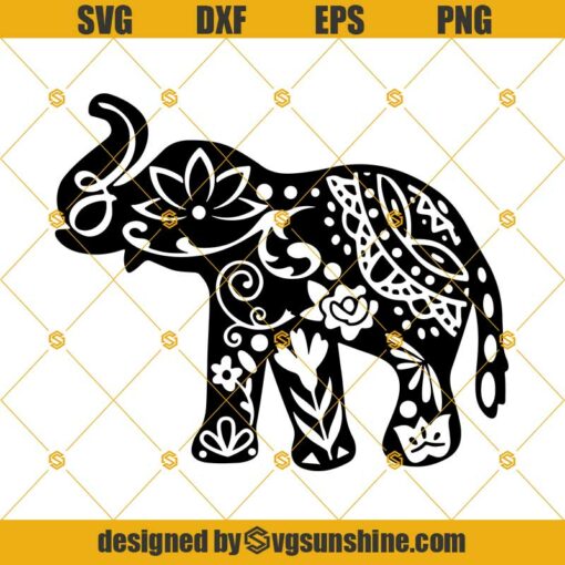 Elephant SVG, Elephant Mandala SVG, Mandala SVG, Animal SVG, Animal Mandala SVG, Elephant Flower SVG, Floral Elephant SVG