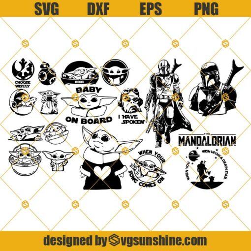 Star Wars SVG Bundle, The Mandalorian SVG, Baby Yoda Bundle SVG, Baby Yoda SVG, Baby On Board SVG PNG DXF EPS