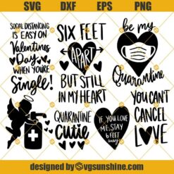 Happy Valentines Day Quarantine SVG Bundle, Social Distancing SVG, Be Mine Valentine Quarantine SVG, Pandemic SVG, Cupid SVG, Heart Wearing Face Mask 6 Feet Away SVG Cut File Cricut