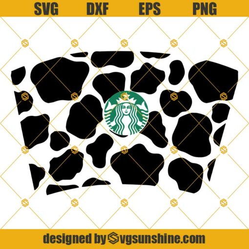 Cow Print Seamless SVG, Cow Print Full Wrap for Starbucks Venti Cold Cup SVG DXF EPS PNG file with Starbucks logo