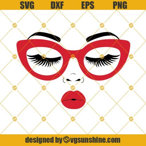 Girl in glasses Svg, Girl with Lashes Svg, Girl face cut file, Woman face Svg, Lips woman face Glasses Svg, Kiss Svg, Afro lady Svg, Cute woman Svg