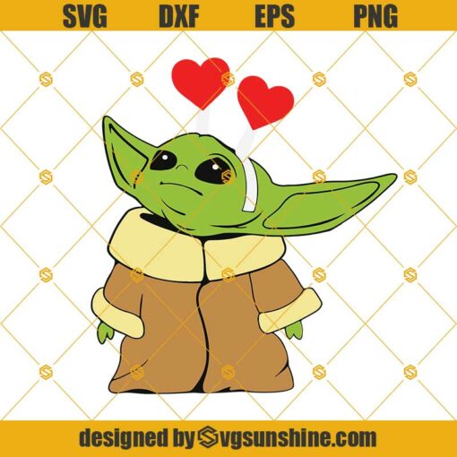 Valentine Baby Yoda with Heart Headband SVG, Baby Yoda SVG DXF EPS PNG Cut Files Clipart Cricut Silhouette