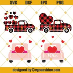 Valentine Buffalo Plaid Truck SVG Bundle, Plaid Truck with Hearts SVG, Valentine's Day SVG, Valentine Truck SVG DXF EPS PNG 
