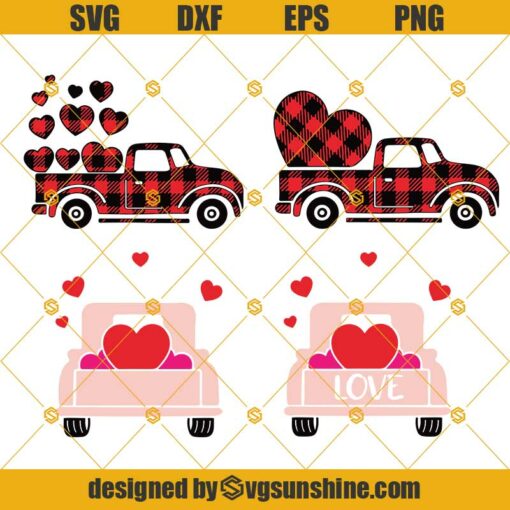 Valentine Buffalo Plaid Truck SVG Bundle, Plaid Truck with Hearts SVG, Valentine’s Day SVG, Valentine Truck SVG DXF EPS PNG 