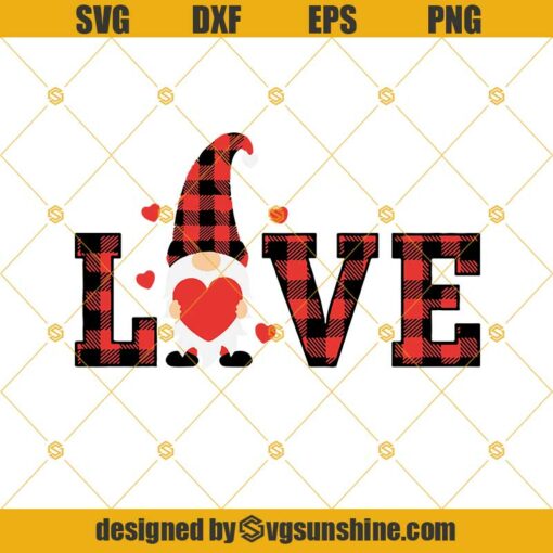 Valentine Gnome SVG, Happy Valentine’s Day SVG, Buffalo Plaid Love Gnome SVG PNG DXF EPS