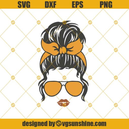 Messy Bun Bandana Glasses SVG, Girl With Bandana And Glasses SVG, Messy Bun SVG, Mom Life SVG