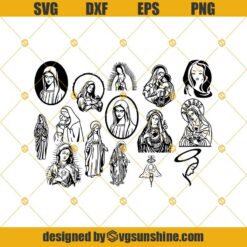 Virgin Mary SVG, Mary Mother Of Jesus SVG Bundle, PNG DXF EPS Vector Clipart Silhouette Instant Download