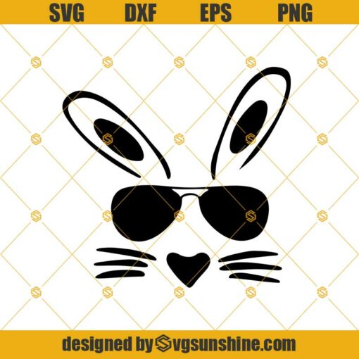 Bunny Face SVG, Easter Bunny SVG, Easter SVG, Files For Cricut Silhouette Cameo, Rabbit SVG, Bunny With Glasses SVG DXF PNG EPS