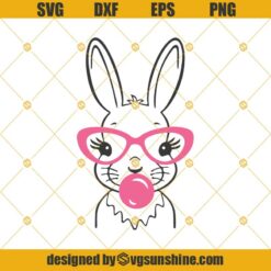 Bunny With Glasses SVG, Rabbit With Glasses SVG, Bunny With Bubble Gum SVG, Cute Bunny SVG  Cut file for Cricut Silhouette