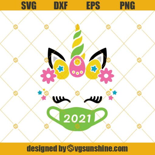 Masked Easter Unicorn SVG, Quarantine Easter 2021 SVG, Funny Easter SVG, Unicorn With Face Mask SVG PNG DXF EPS