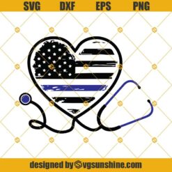 Heart Stethoscope Thin Blue Line SVG, Police SVG, Grunge American Flag Design With Thin Blue Line Police SVG PNG DXF EPS Cut File for Cricut, Silhouette