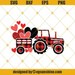 Valentine Tractor Buffalo Plaid SVG, Valentine Truck SVG, Happy Valentine's Day SVG PNG DXF EPS File For Cricut Instant Download