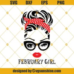 February Girl SVG, Girl With Bandana SVG, Winked Eye SVG, February Birthday SVG DXF EPS PNG Cut Files Clipart Cricut Silhouette