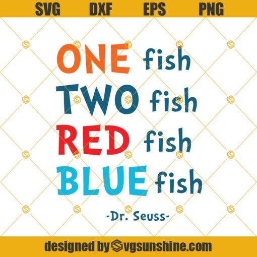 One Fish Two Fish Red Fish Blue Fish Svg Dxf Eps Png Cut Files Clipart Cricut Silhouette, Dr Seuss Svg
