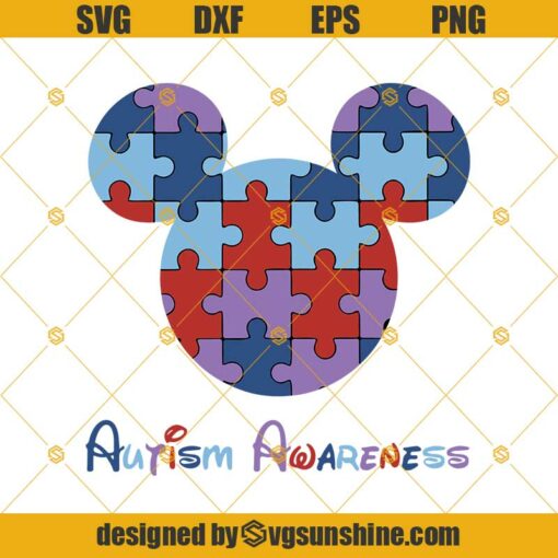 Autism Disney Puzzle Awareness Svg, Autism Kid Design Svg, Autism Mickey Mouse Svg Png Dxf Eps