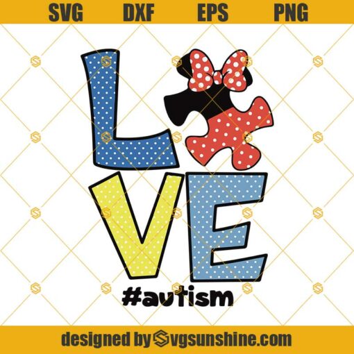 Love Autism Disney Svg, Minnie Mouse Svg, Love Mickey Autism Puzzle Svg, Autism Awareness Month Svg Png Dxf Eps