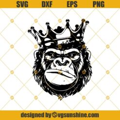 King Gorilla Svg, Strong Face with Crown Clipart