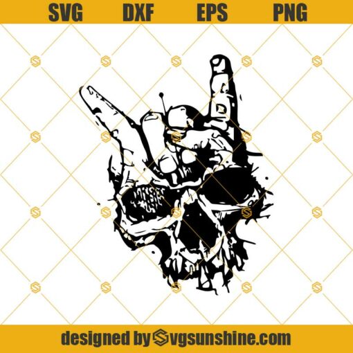 Rockers Skull Svg File, Rock Hand Sign Skull Svg Clipart, Skull Clipart, Skull Png Dxf Eps, Punkrock Sign Png, Rock Hand Skull Dxf Cutting Cameo Cricut File