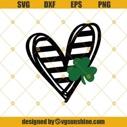 Stripped Heart With Clover SVG, Heart Luck SVG, St Patrick’s Day SVG PNG DXF EPS