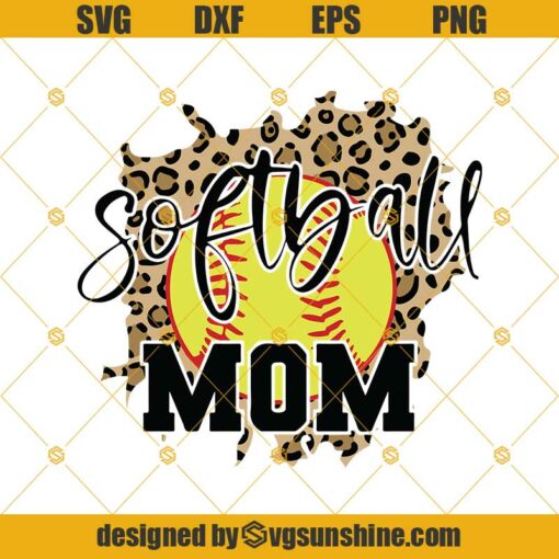 Softball Mom Leopard Svg Png Dxf Eps Instant Download