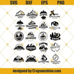 20 Mountain Svg Bundle, Hiking Svg, Adventure Svg, Camping Svg, Cuttable Silhouettes Cricut, Mountain Logo, Camping Logo, Hiking Logo