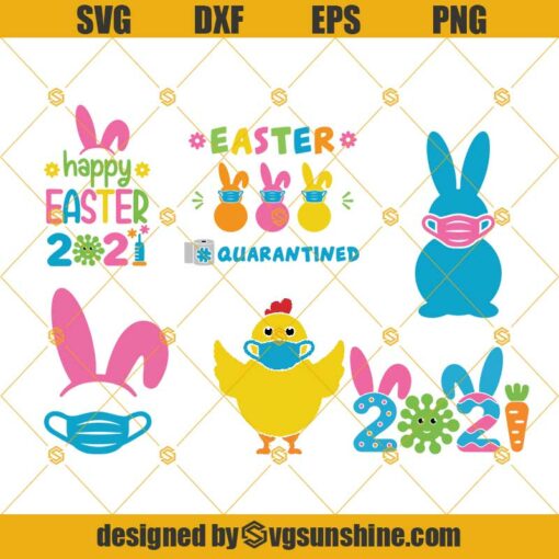 Quarantine Easter Bundle Svg, Masked Easter Svg, Masked Bunny Chicken Unicorn Svg, Covid Easter Svg, Quarantine 2021 Svg Dxf Png Eps