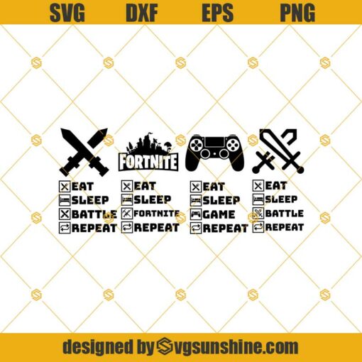 Eat Sleep Game Repeat Svg, Battle Game Svg, Fortnite Svg, Video Game Svg, Printable Gaming Clipart, Game Design, Game Svg Png Dxf Eps
