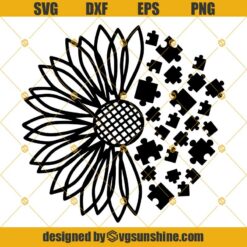 Half Sunflower Autism Svg, Sunflower Puzzle Pieces Svg, Autism Awareness Svg Cut Files For Cricut, Silhouette Design, Svg, Eps Dxf