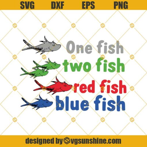 One Fish, Two Fish, Red Fish, Blue Fish Svg, Dr Seuss Svg, Png, Dxf, Eps