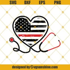 Heart Stethoscope Svg, Grunge American Flag Design With Thin Red Line Firefighter Symbol Svg Png Dxf Eps Cut File For Cricut, Silhouette