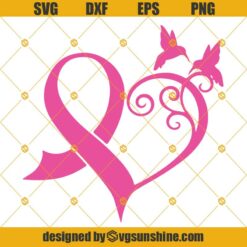 Breast Cancer Awareness Ribbon Heart Birds Svg Dxf Eps Png Cut Files Clipart Cricut Silhouette