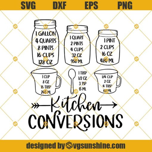 Kitchen Conversions Chart Svg, Recipe Cheat Sheet Svg, Kitchen Decor Svg, Conversion Chart Printable Farmhouse Kitchen Decor Svg Png Dxf Eps